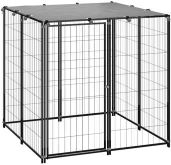 vidaXL Hondenkennel 110x110x110 cm staal zwart