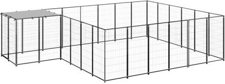 vidaXL Hondenkennel 12,1 m² staal zwart