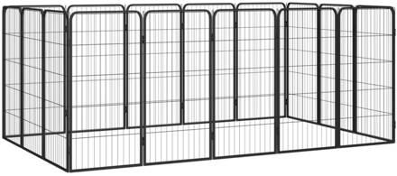 vidaXL Hondenkennel 16 panelen 50 x 100 cm gepoedercoat staal zwart