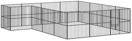 vidaXL Hondenkennel 16 panelen gepoedercoat staal zwart