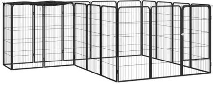 vidaXL Hondenkennel 18 panelen 50 x 100 cm gepoedercoat staal zwart Multikleur