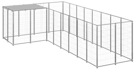 vidaXL Hondenkennel 6,05 m² staal zilverkleurig Multikleur