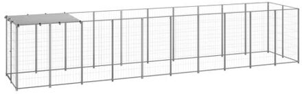 vidaXL Hondenkennel 6,05 m² staal zilverkleurig Multikleur