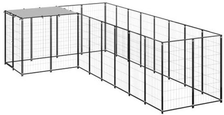 vidaXL Hondenkennel 6,05 m² staal zwart Multikleur