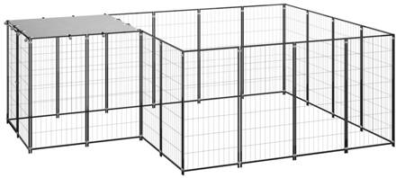 vidaXL Hondenkennel 6,05 m² staal zwart