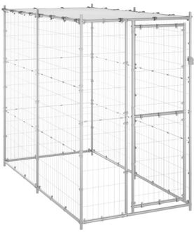 vidaXL Hondenkennel buiten met dak 110x220x180 cm gegalvaniseerd staal Multikleur