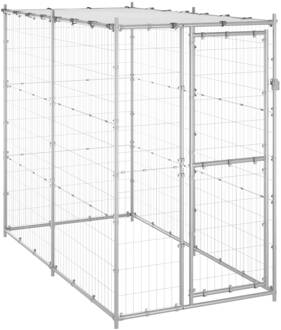 vidaXL Hondenkennel buiten met dak 110x220x180 cm gegalvaniseerd staal Zilverkleurig