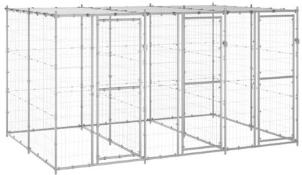 vidaXL Hondenkennel met dak 7,26 m² gegalvaniseerd staal Multikleur