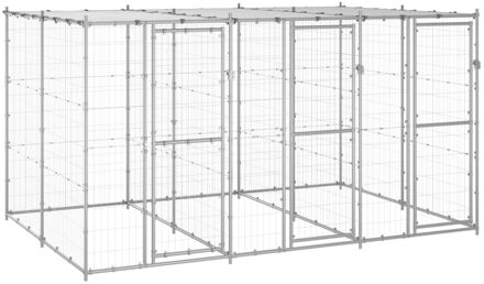 vidaXL Hondenkennel met dak 7,26 m² gegalvaniseerd staal Zilverkleurig