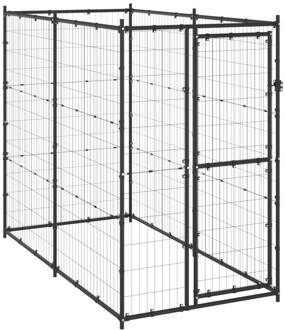 vidaXL Hondenkennel voor buiten 110x220x180 cm staal Zwart