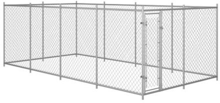 vidaXL Hondenkennel voor buiten 7,6x3,8x1,9 m Zilverkleurig