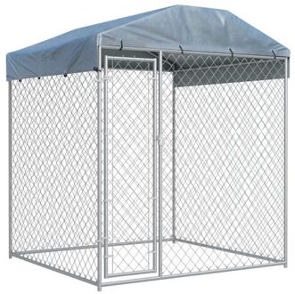 vidaXL Hondenkennel voor buiten met dak 193x193x225 cm Zilverkleurig