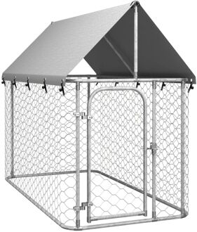 vidaXL Hondenkennel voor buiten met dak 200x200x150 cm Zilver