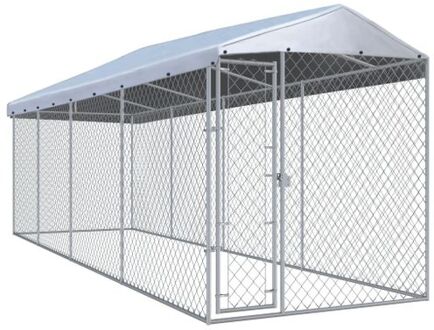 vidaXL Hondenkennel voor buiten met dak 760x190x225 m Zilverkleurig