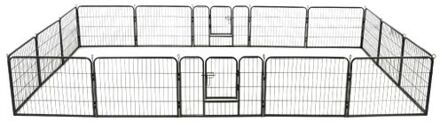 vidaXL Hondenren met 16 panelen 60x80 cm staal zwart