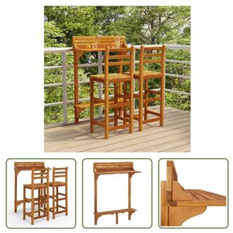 vidaXL Houten Balkonbarset - Massief acaciahout - Tuintafel en Stoelen - Praktisch Tafelblad - Comfortabele Bruin