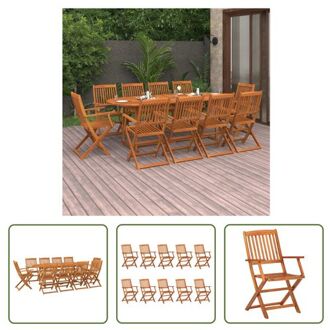 vidaXL Houten Eetset - Tuinset - 220x90x75 cm - 10 Stoelen Bruin