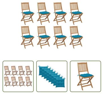 vidaXL Houten Eetstoelen - Acaciahout - Inklapbaar - Lichtblauwe Kussens - Set van 8