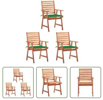 vidaXL Houten Eetstoelenset 3 stuks - 56x62x92 cm - Groen kussen