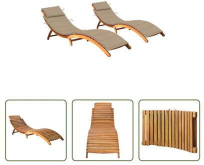 vidaXL Houten Ligbed Set - Tuinmeubelen - 184 x 55 x 64 cm - Waterafstotend Beige