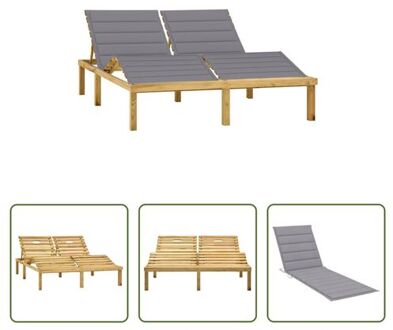 vidaXL Houten Loungebed 2-persoons - 200x138x(31.5-77) cm - Verstelbare rugleuning - Grenenhout Grijs