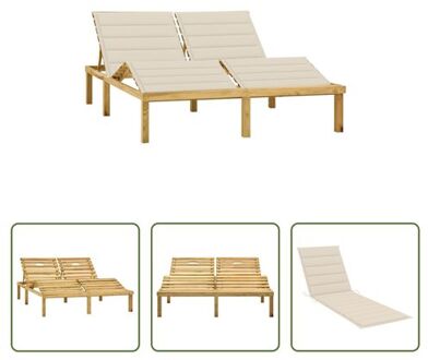 vidaXL Houten Loungebed - 2-persoons tuinbed - Geïmpregneerd grenenhout - Verstelbare rugleuning - Inclusief Crème