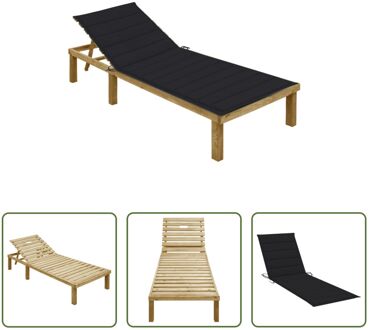 vidaXL Houten Loungebed - Ligstoel - 200 x 70 cm - Verstelbare rugleuning Zwart