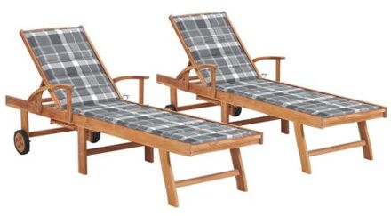 vidaXL Houten Loungebed - Teakhout - Ligstoel met verstelbare rugleuning - 195 x 59.5 cm - Inclusief 2 Bruin