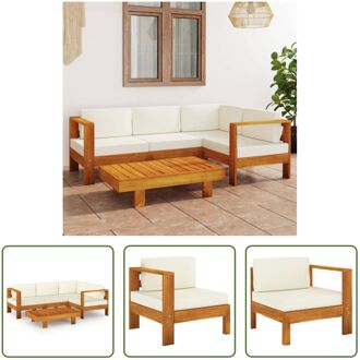 vidaXL Houten loungeset - Tuinmeubelset - Massief acaciahout - 70 x 65 x 60 cm - Crèmewit kussen