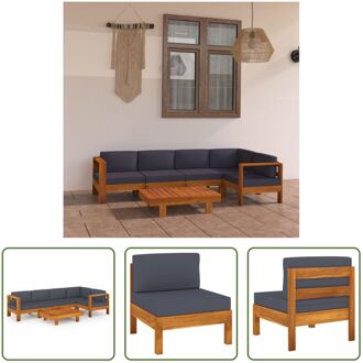 vidaXL Houten Loungeset - Tuinmeubelset - Massief Acaciahout - Donkergrijs kussen - Afmeting- 100 x 60 x 25