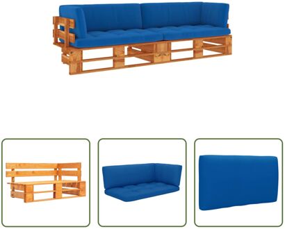 vidaXL Houten Pallet Hoekbank - 110 x 65 x 55 cm - Grenenhout - Koningsblauw kussen Bruin