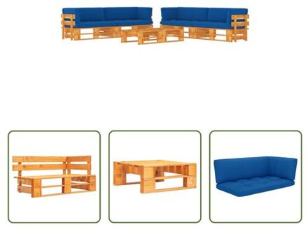 vidaXL Houten Pallet Loungeset - Tuinmeubelset - 110 x 65 x 55 cm - Koningsblauw Bruin