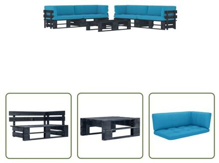 vidaXL Houten Pallet Loungeset - Tuinmeubelset - 110x65x55 cm - Grenenhout - Blauw kussen Zwart