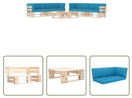 vidaXL houten pallet loungeset - tuinmeubelset 60x60x25 - blauw kussen - grenenhout - geïmpregneerd