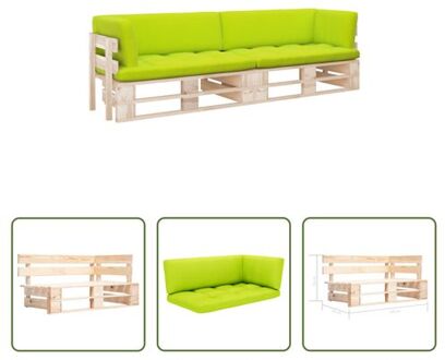 vidaXL Houten Pallet Tuinbank - 110 x 65 x 55 cm - Grenenhout - Inclusief kussens Groen