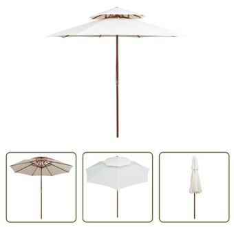 vidaXL Houten Parasol - 270 x 270 cm - Crèmewit - UV-bestendig - Hardhout - Dubbeldekker luifel - Enkelvoudig