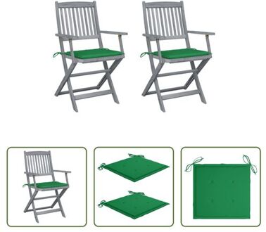 vidaXL Houten Stoelenset - Acaciahout - Inklapbaar - Groen Kussen - 54x57x91 cm