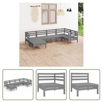 vidaXL Houten Tuinmeubelset - Grijs - 3 hoekbanken - 2 middenbanken - 1 voetenbank/tafel