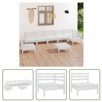 vidaXL Houten Tuinmeubelset - Wit - Hoek/Middenbank- 63.5x63.5x62.5cm - Voetenbank/Tafel- 63.5x63.5x28.5cm