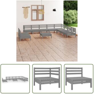 vidaXL Houten Tuinset - 3 Hoekbank 7 Middenbank 1 Voetenbank/Tafel - Grijs - Massief Grenenhout - 63.5 x 63.5