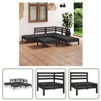 vidaXL Houten Tuinset - Hoek/Middenbank 63.5x63.5x62.5 - Voetenbank/Tafel 63.5x63.5x28.5 - Zwart