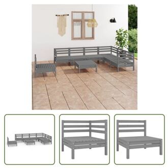 vidaXL Houten Tuinset - Hoek/Middenbank 63.5x63.5x62.5cm - Voetenbank/Tafel 63.5x63.5x28.5cm - Grijs