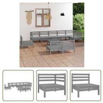 vidaXL Houten tuinset - Hoek/middenbank- 63.5x63.5x62.5cm - Voetenbank/tafel- 63.5x63.5x28.5cm - Grijs