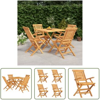 vidaXL Houten Tuinset - Massief Teakhout - Inklapbaar - Gelat Ontwerp - 85x85x76 cm - 56x63x90 cm Bruin