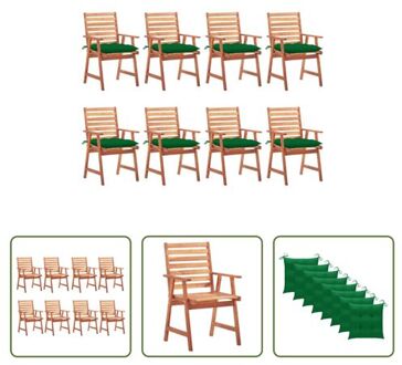 vidaXL Houten Tuinstoelenset - Massief Acaciahout - 56 x 62 x 92 cm - Groen Kussen - 8 stuks