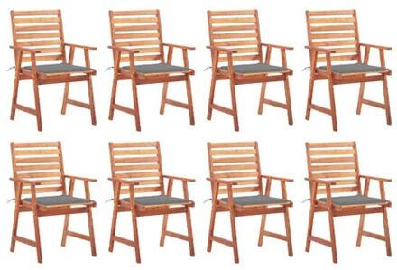 vidaXL houten tuinstoelenset - massief acaciahout - 8 stoelen - grijs kussen - 56x62x92 cm