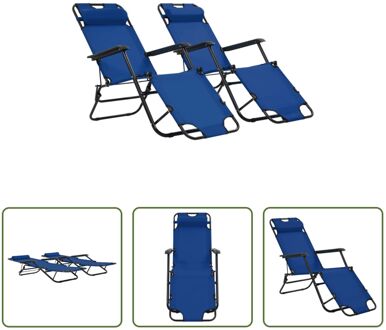 vidaXL Inklapbare Ligbeddenset - Campingstoelen - Blauw - 175x61x87 cm - 2 Standen Verstelbaar