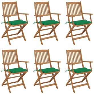 vidaXL Inklapbare stoel Tuin - 54 x 57 x 91 cm - Massief acaciahout - Groen kussen