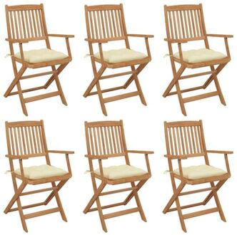 vidaXL Inklapbare stoelen Acaciahout - 54x57x91cm - Crèmewit kussen