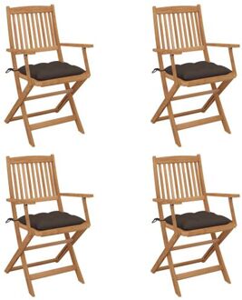 vidaXL Inklapbare Stoelen - Acaciahout - Taupe - 54x57x91 cm - Set van 4 stoelen met kussens